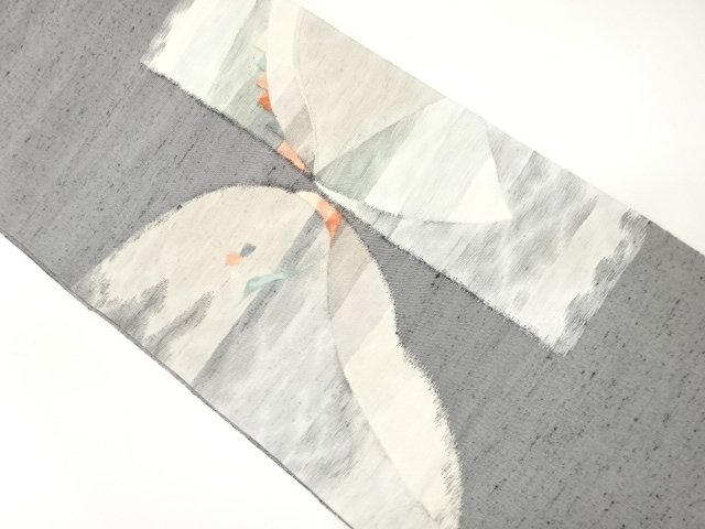手織り紬　抽象模様織り出し　袋帯